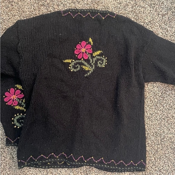 Planet Earth Imported Black and Pink Cottage Core Embroidered Grandma Cardigan - Picture 6 of 6